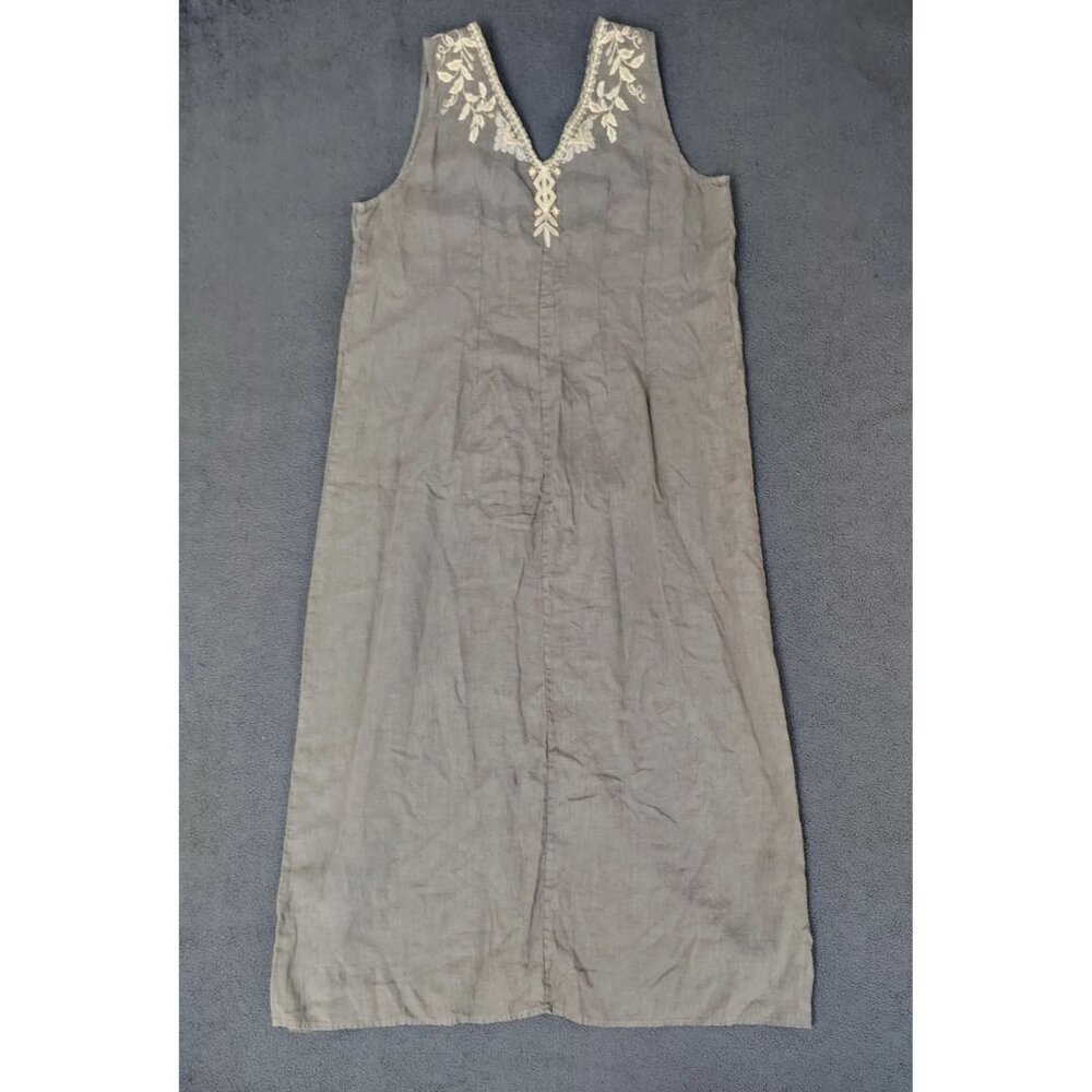 Johnny Was Kemi Embroidered Midi Linen Tank Dress Sz (XL) Taupe Coastal Neutral - Picture 7 of 9